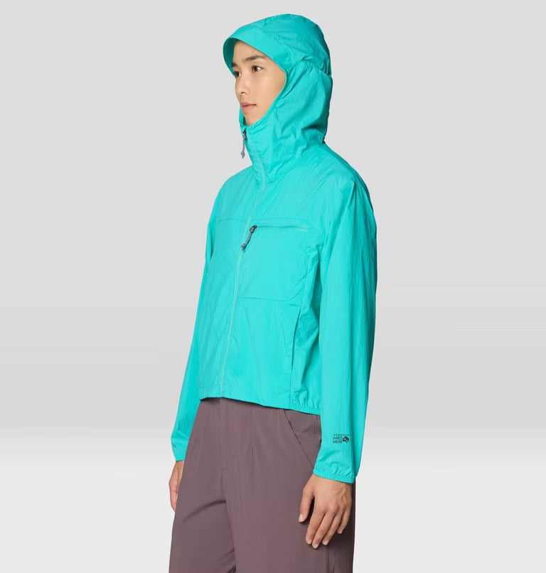 Wind Veil Hooded Jacket W in bright blue, lightweight windproof layer by MOUNTAIN HARDWEAR