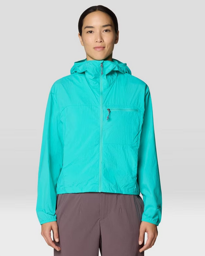 Wind Veil Hooded Jacket W in bright blue with lightweight, wind-resistant fabric by MOUNTAIN HARDWEAR