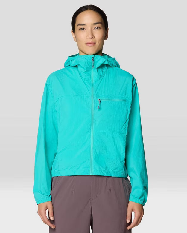 Wind Veil Hooded Jacket W in gray and multicolor with lightweight, breathable fabric by MOUNTAIN HARDWEAR