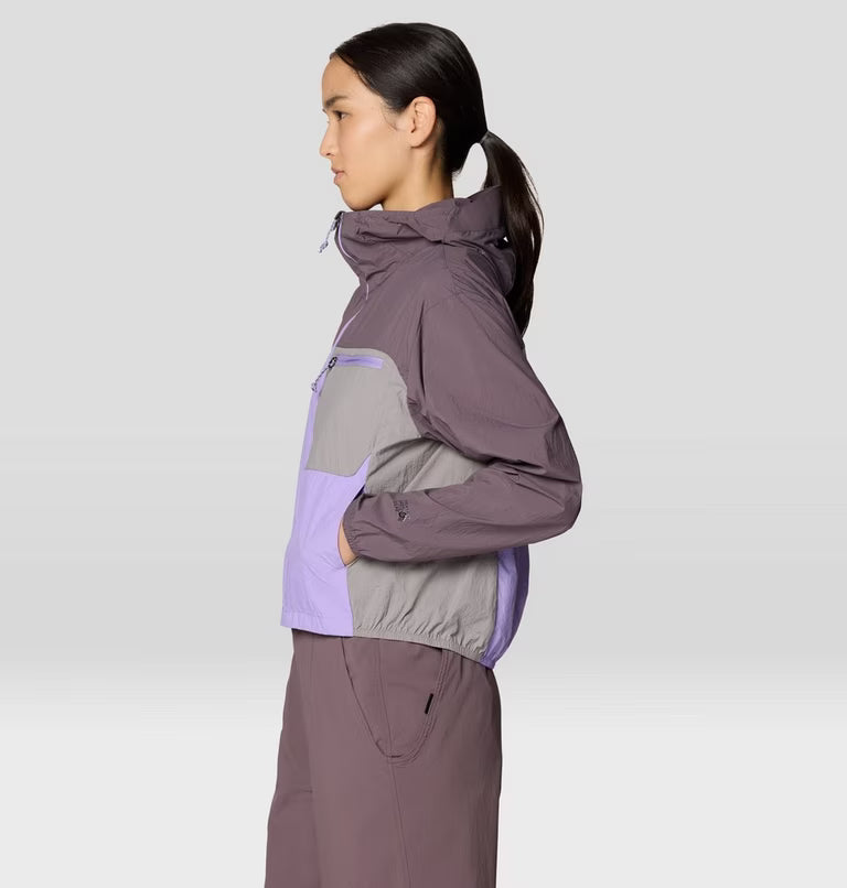 Wind Veil Hooded Jacket W in purple and gray with lightweight, wind-resistant fabric by MOUNTAIN HARDWEAR