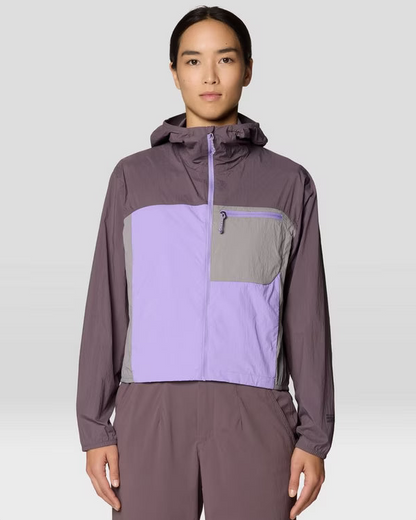 Wind Veil Hooded Jacket W in gray and multicolor with lightweight wind-resistant fabric by MOUNTAIN HARDWEAR