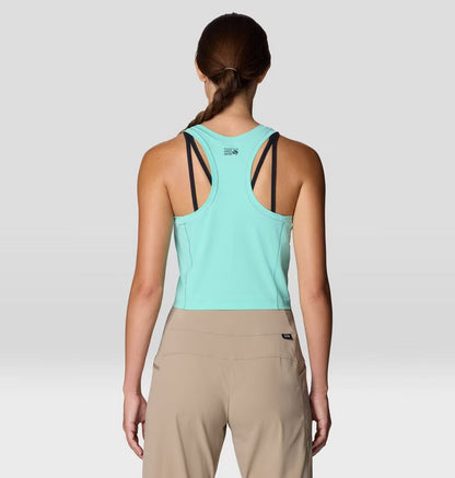 Mountain Stretch Tanklette in soft blue with moisture-wicking, quick-dry, UV protection by MOUNTAIN HARDWEAR