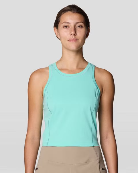Mountain Stretch Tanklette in blue with moisture-wicking, quick-dry, UV protection by MOUNTAIN HARDWEAR
