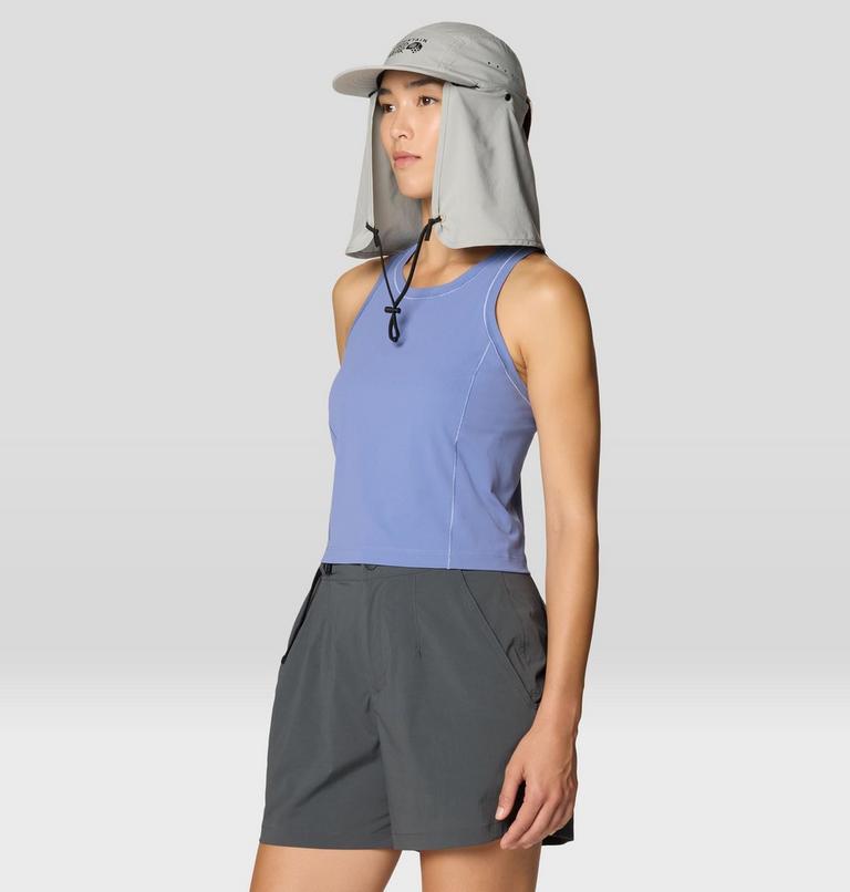 Mountain Stretch Tanklette in blue with moisture-wicking, quick-dry, and UV protection by MOUNTAIN HARDWEAR