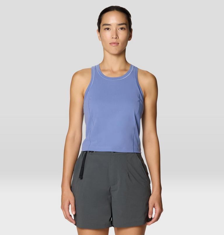 Mountain Stretch Tanklette in blue with moisture-wicking, quick-dry, UV protection by MOUNTAIN HARDWEAR