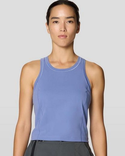 Mountain Stretch Tanklette in blue with moisture-wicking, quick-dry, UV protection by MOUNTAIN HARDWEAR