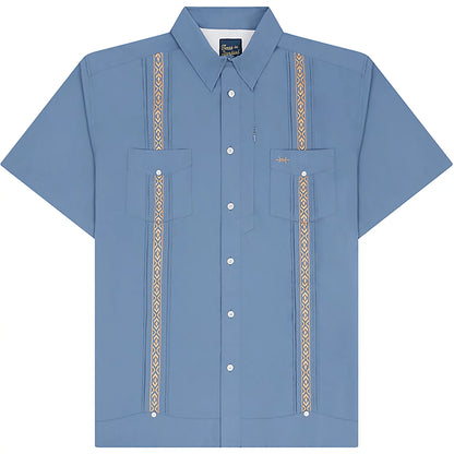 Guayabera Libre - Estrella short sleeve shirt in gray and blue with TexShield® water-resistant fabric