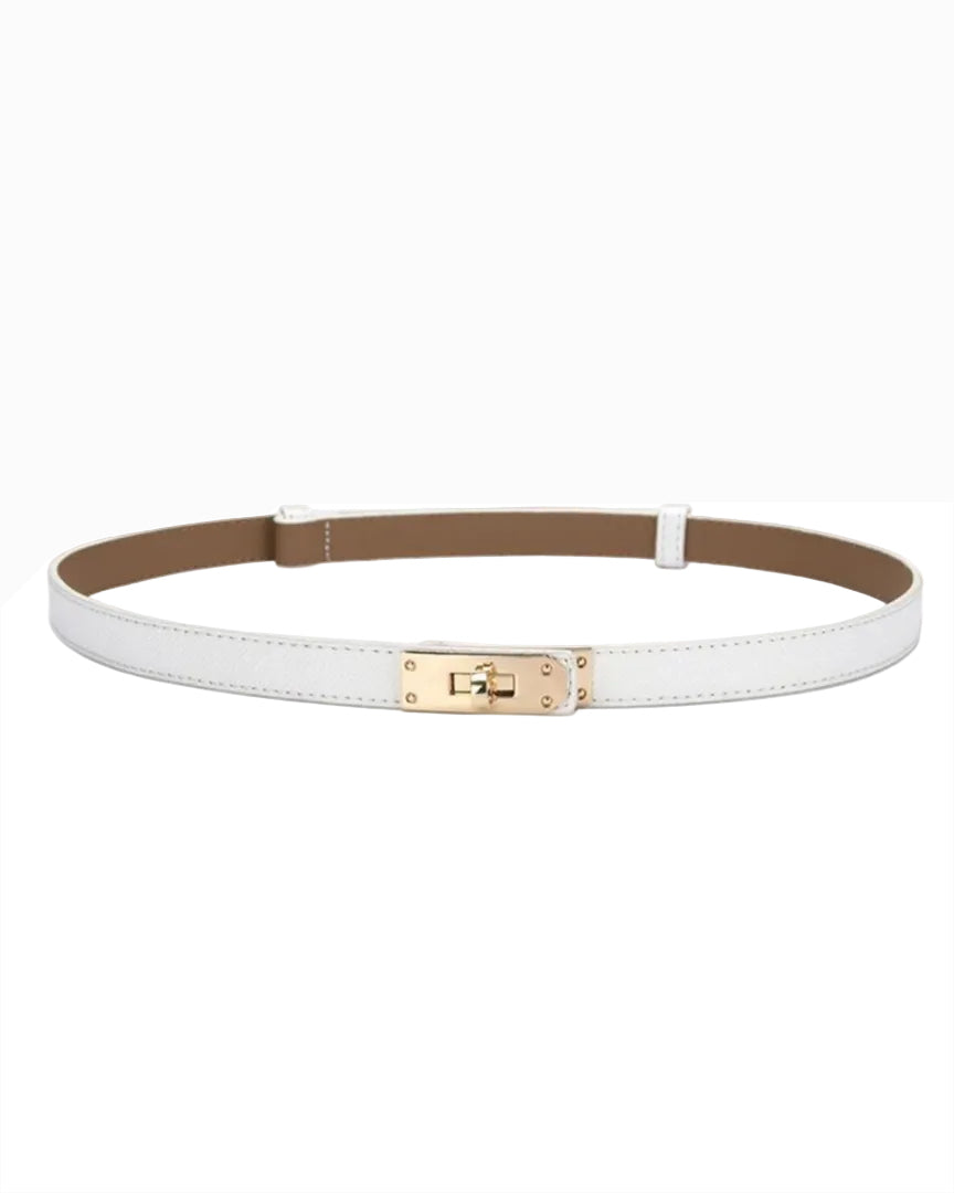 Lock Belt - White vegan leather belt with gold plated buckle by ACCESSORY CONCIERGE