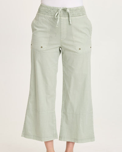 Artus Crop wide fit pants in green with ruched waistband and front pockets by XCVI Women's Pants HCO