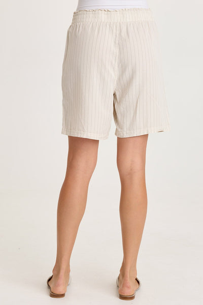 Lynn Short in beige striped twill with elastic paperbag waist and front pockets XCVI Women's Shorts HCO