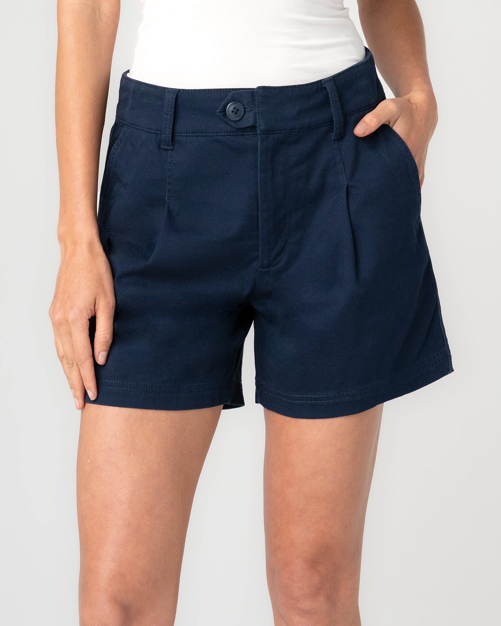 Pleated Trouser Short 5" in navy with tailored fit and soft stretch fabric by LIVERPOOL LOS ANGELES
