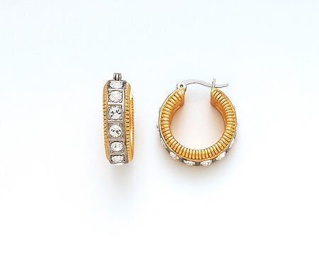 Gold & Silver W/Cz Hoop Ear with clear stones, elegant design, FOSSICK IMPORTS, Women's Jewelry HCO