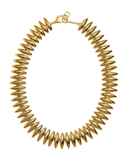 Gold spiral necklace on a white background