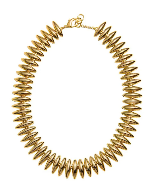 Gold spiral necklace on a white background