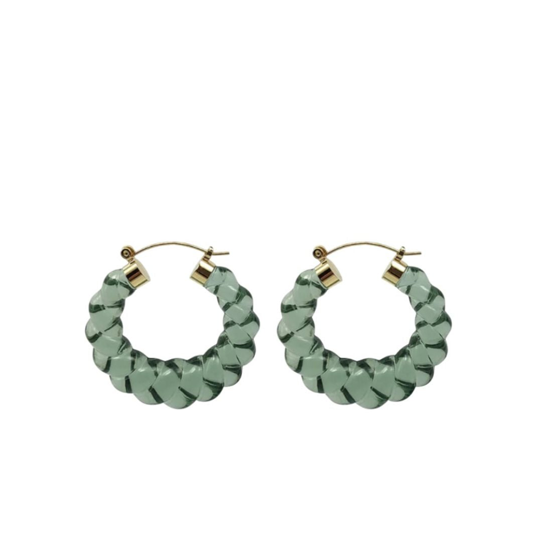 Antille Hoop hoop earrings with light sage green faceted beads and gold-tone posts