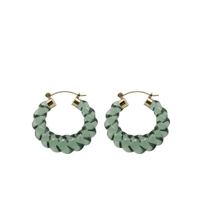 Antille Hoop hoop earrings with light sage green faceted beads and gold-tone posts