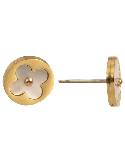 SS Gold Post Ear w/MOP Clover