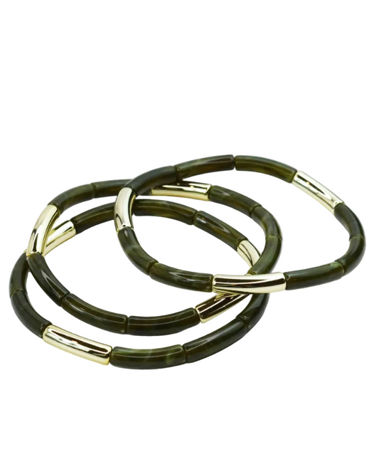 Dainty Glam Stretch Bracelet Set - Olive