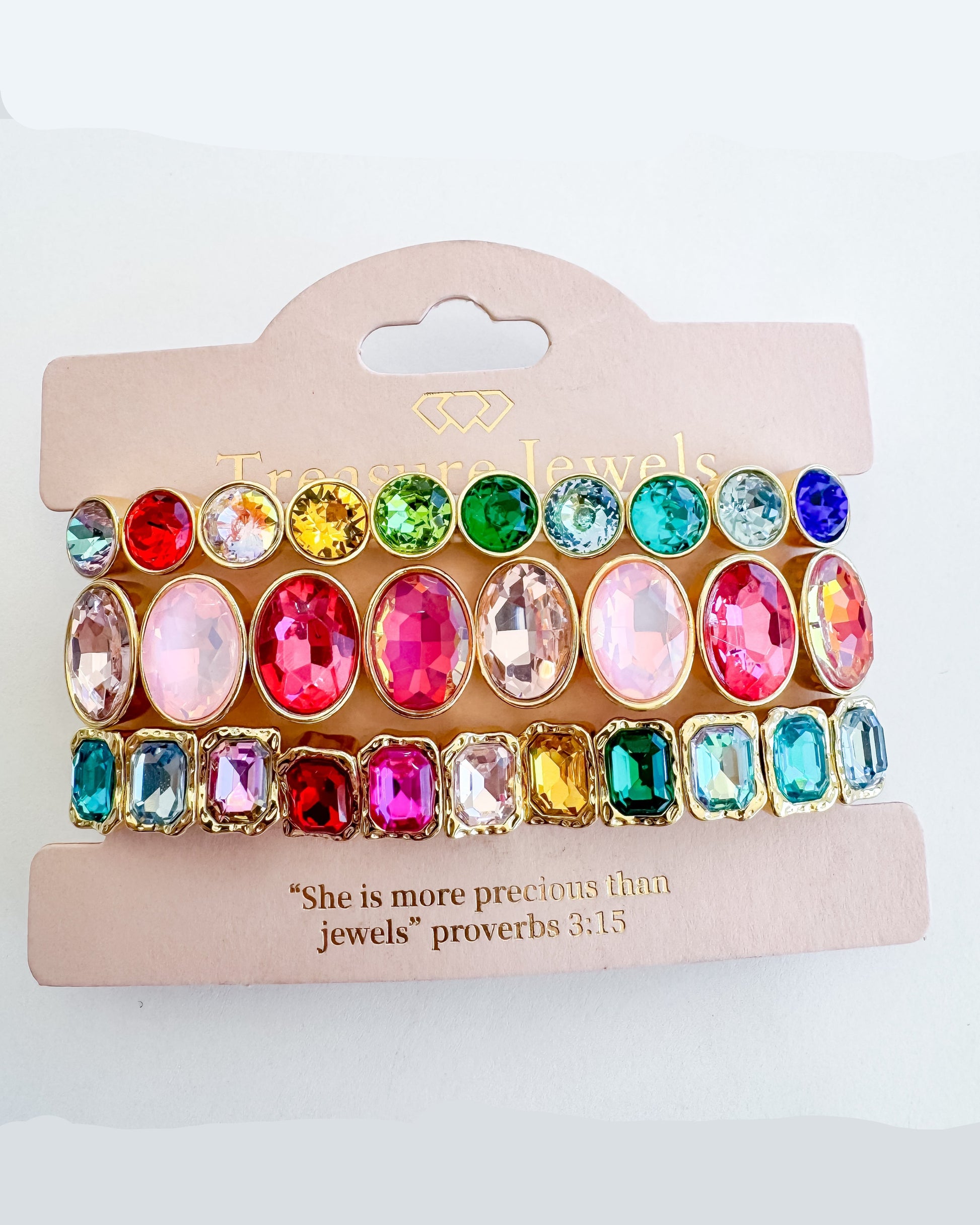 Showstopper Rainbow Stack with multicolored gold setting stones, Treasure Jewels, Fredericksburg TX