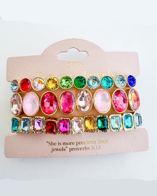 Showstopper Rainbow Stack with multicolored gold setting stones, Treasure Jewels, Fredericksburg TX