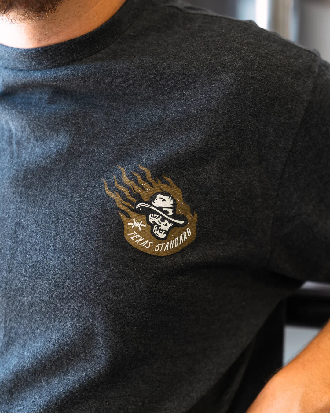 Heritage Printed Tee - Legends Ride Forever in gray blue with TEXAS STANDARD vintage skull art