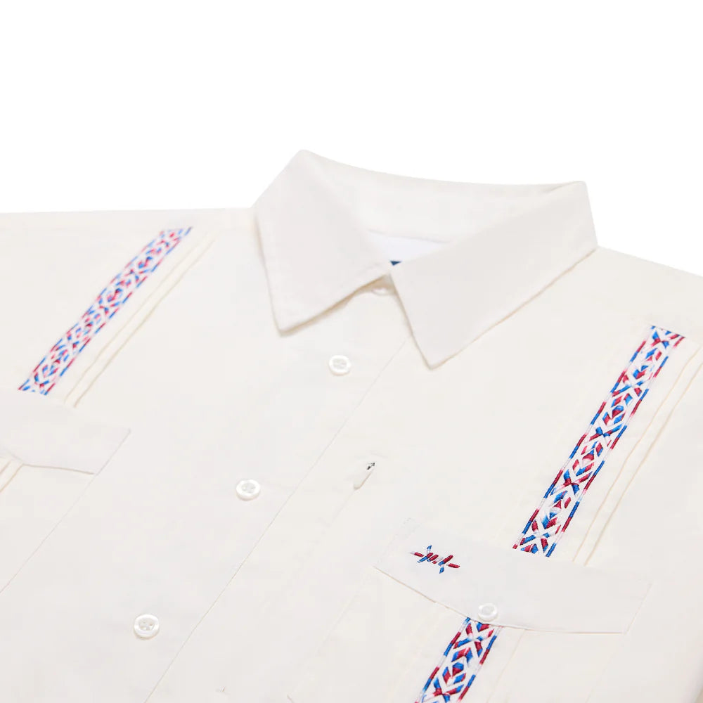 Guayabera Libre - Bandera white geometric men's shirt with moisture wicking and UV protection