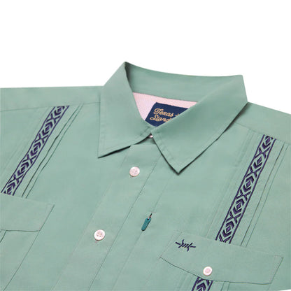Guayabera Libre - Marea green geometric moisture-wicking men's fishing shirt by TEXAS STANDARD