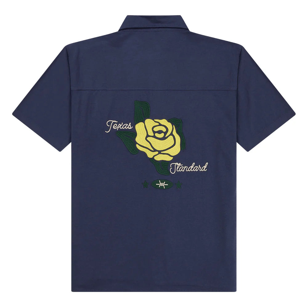 Drifter Shirt - Yellow Rose navy short sleeve with yellow rose embroidery by TEXAS STANDARD