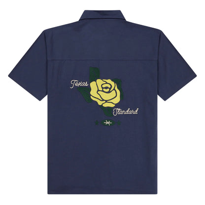 Drifter Shirt - Yellow Rose navy short sleeve with yellow rose embroidery by TEXAS STANDARD