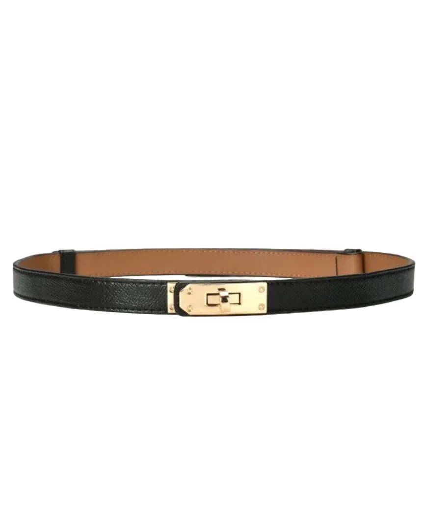 Black belt with a gold buckle on a white background