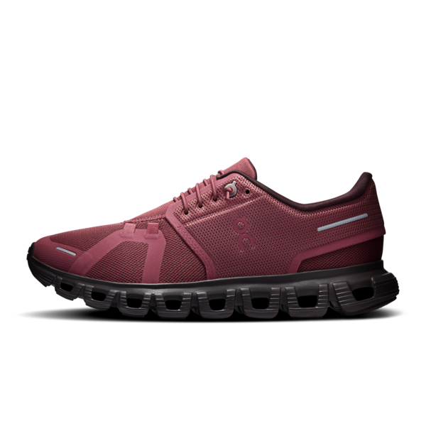 Burgundy athletic running shoe with a black sole and gray reflective accents