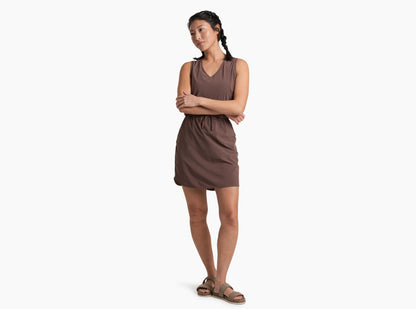 Vantage Dress - Coffee in brown stretch fabric with moisture-wicking by KUHL, activewear style