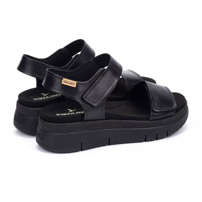 Palma W4N-0940 black leather sandals with cushioned sole by PIKOLINOS, Women's Shoes HCO