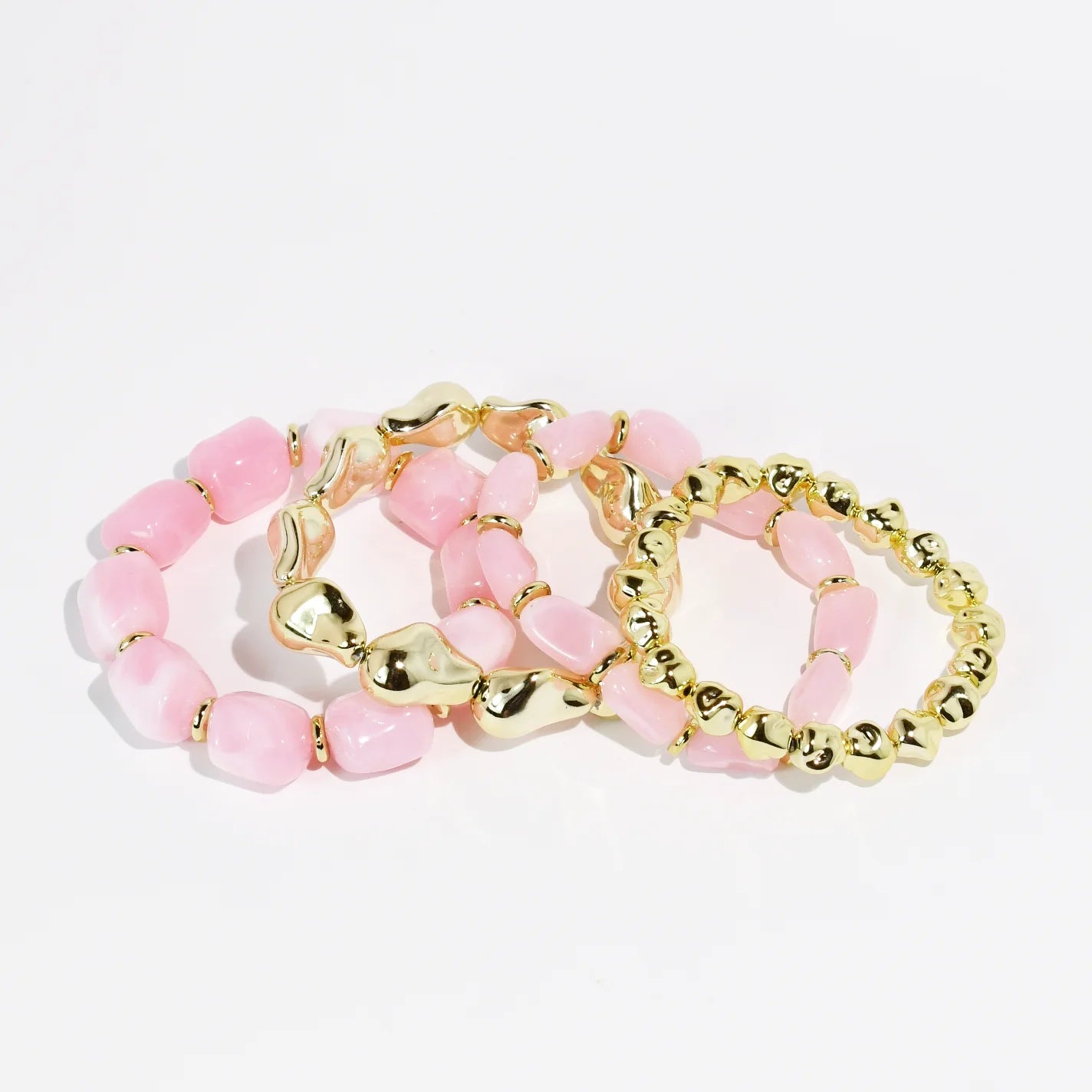 Pink All Day Bracelet Stack with blush pink beads and gold accents from Treasure Jewels collection