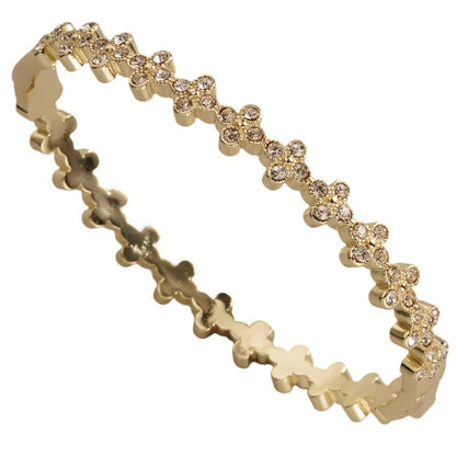 Gold CZ flower bangle, gold-tone cuff with oval crystal centers in a row