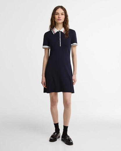 Hollington Knitted Mini Dress in navy with white collar and striped trim by BARBOUR INC.