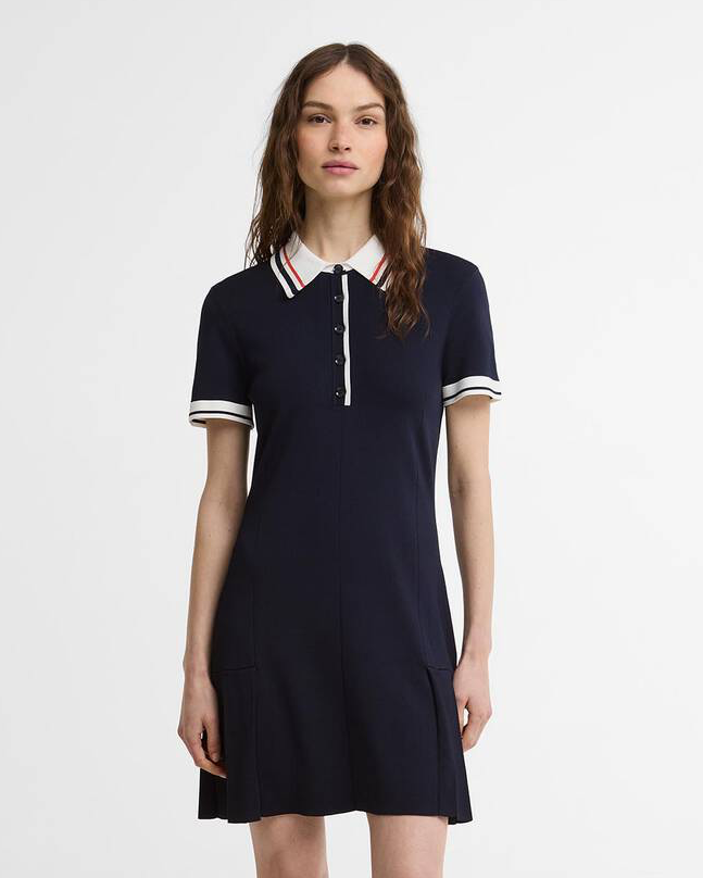 Hollington Knitted Mini Dress in navy with striped collar and cuffs, relaxed fit by BARBOUR INC.