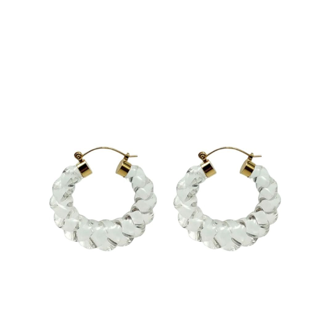 Antille Hoop earrings with clear faceted bead hoop and gold-tone posts