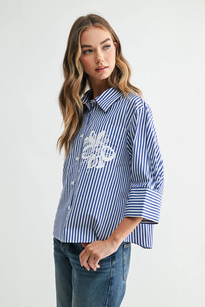 Janice Top with Stripes & Flower Print
