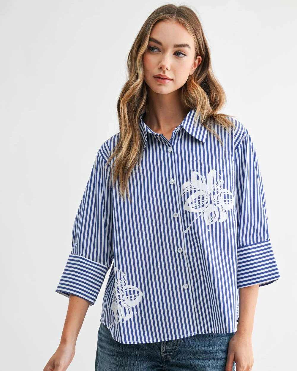 Janice Top with Stripes & Flower Print