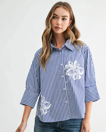 Janice Top with Stripes & Flower Print