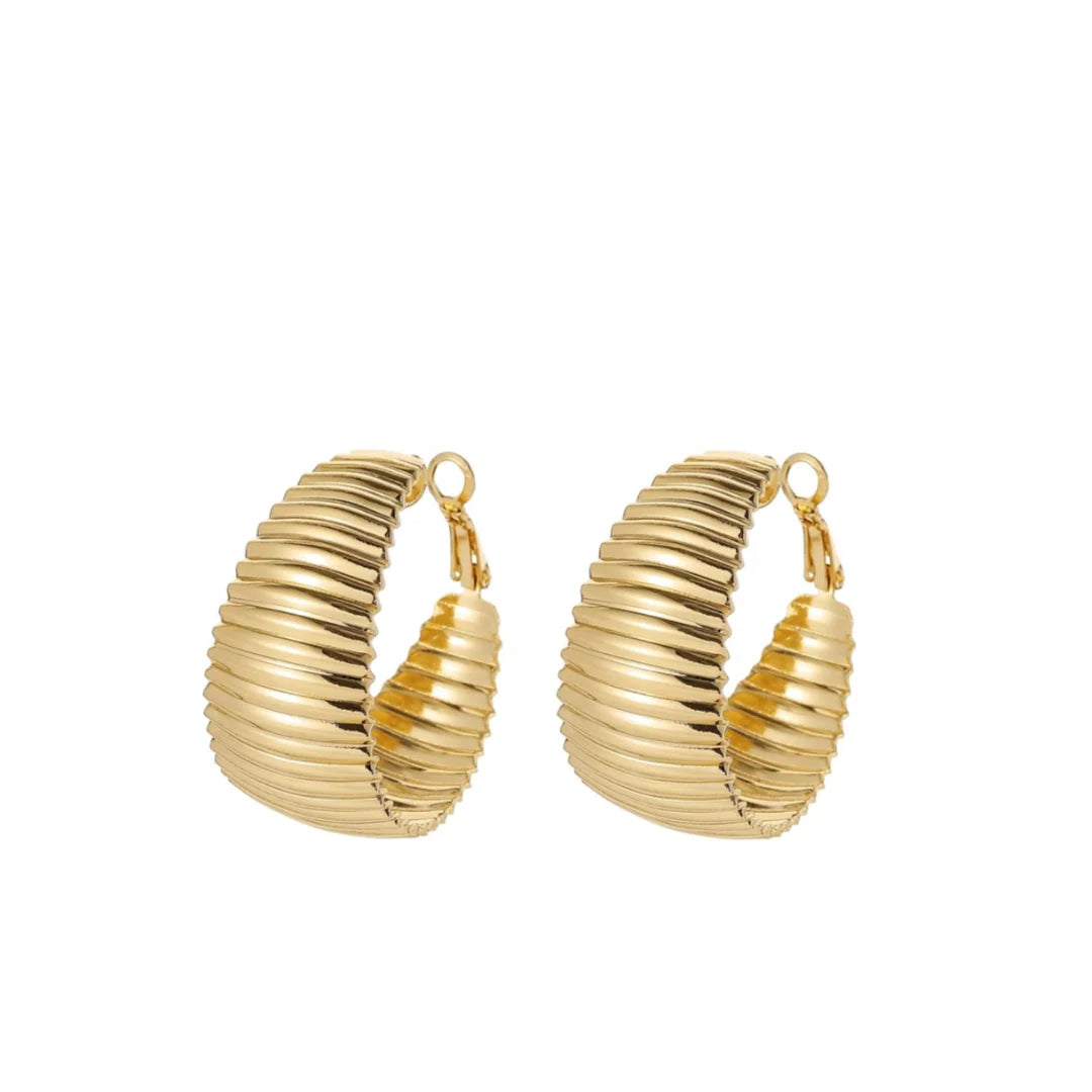 Cobra Wide Hoop earrings in gold tone with wide ribbed hoop design