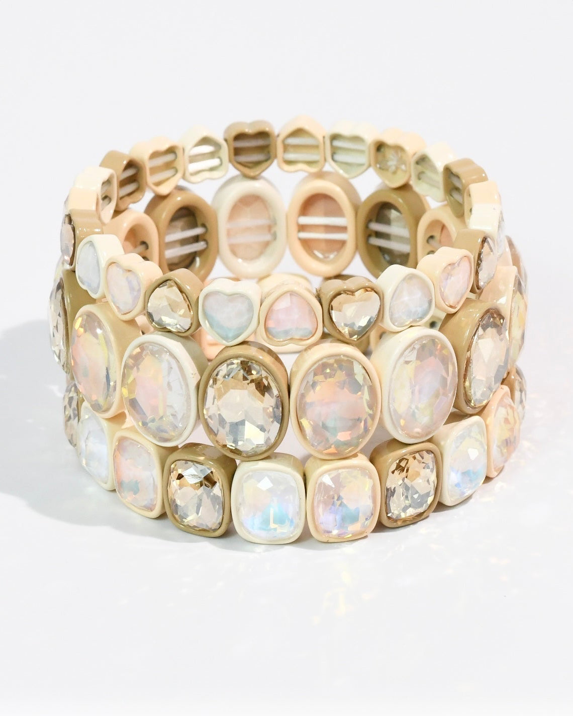 Nude Hearts Stack Set with gold tones and crystal heart accents by TREASURE JEWELS, Women's Jewelry