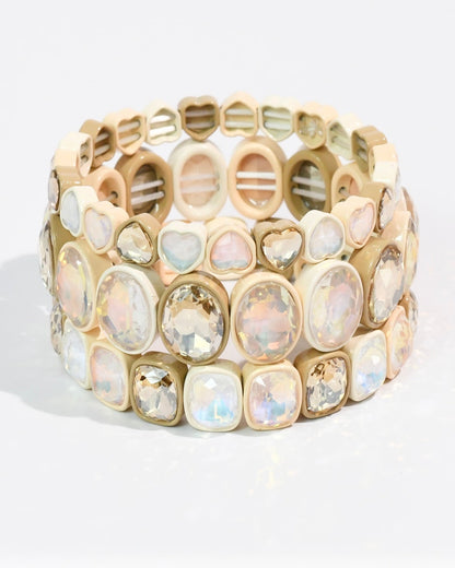 Nude Hearts Stack Set with gold tones and crystal heart accents by TREASURE JEWELS, Women's Jewelry