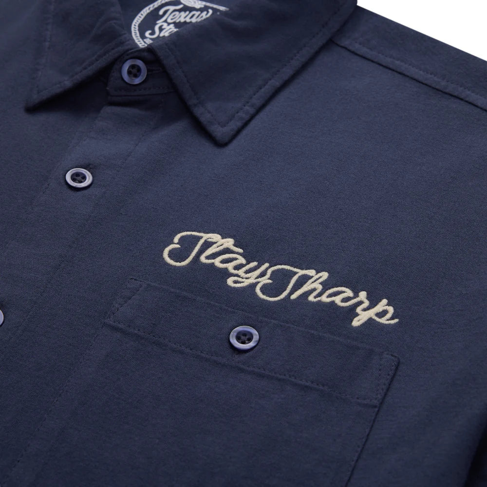 Drifter Shirt - Yellow Rose navy short sleeve with "Stay Sharp" embroidery by TEXAS STANDARD