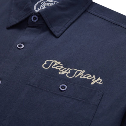 Drifter Shirt - Yellow Rose navy short sleeve with "Stay Sharp" embroidery by TEXAS STANDARD