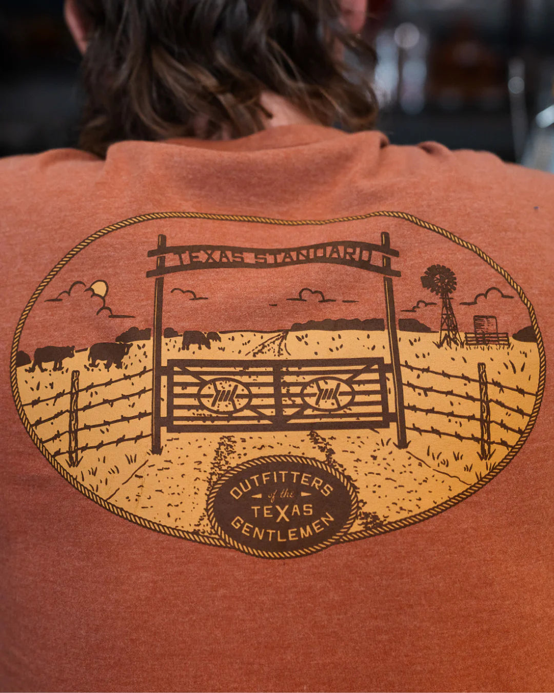 Heritage Printed Tee - Homestead in brown with Texas ranch gate art by TEXAS STANDARD