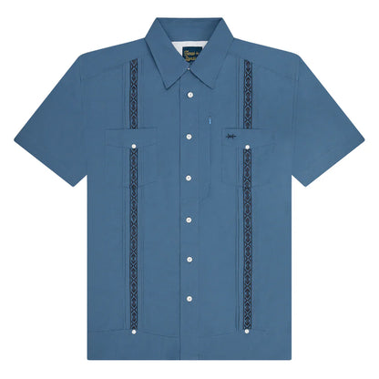 Guayabera Libre - Frio Blue short sleeve shirt with blue geometric trim by TEXAS STANDARD