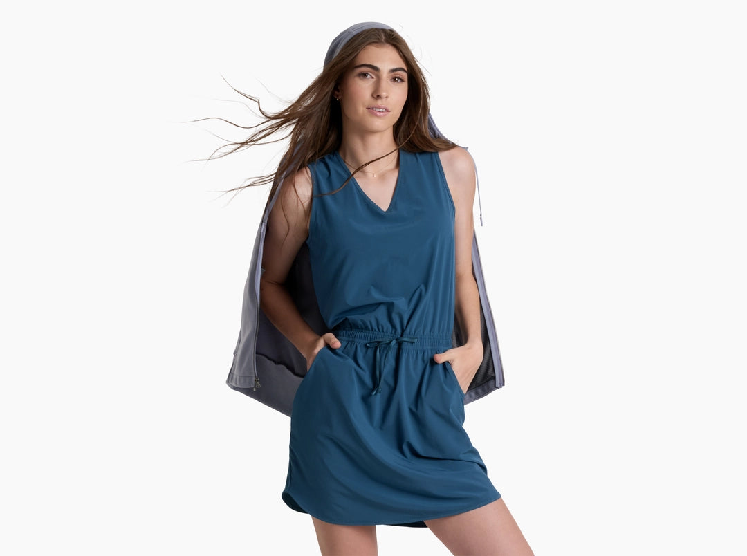 Vantage Dress - Seaport in blue with moisture-wicking stretch fabric, curated Fredericksburg Texas