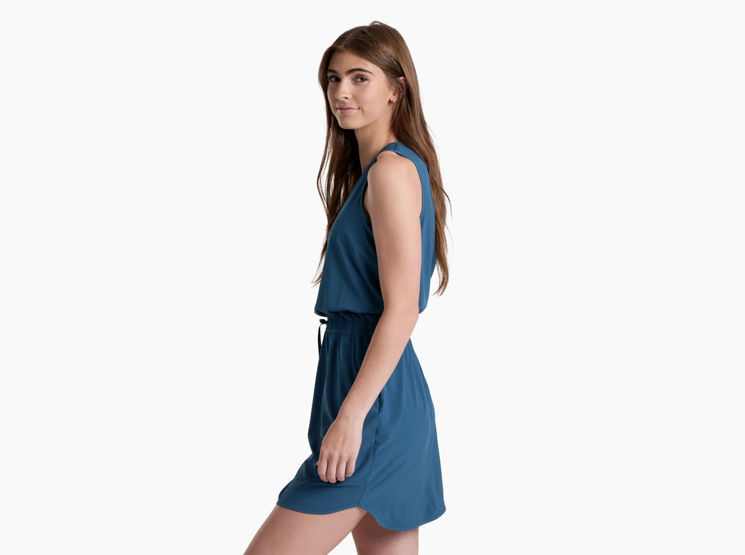 Vantage Dress - Seaport in blue with moisture-wicking stretch fabric, curated in Fredericksburg Texas